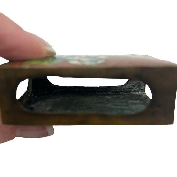 Antique Chinese Cloisonné Enamel Flower Print Match Safe Matchbox Holder Red - Picture 7 of 8